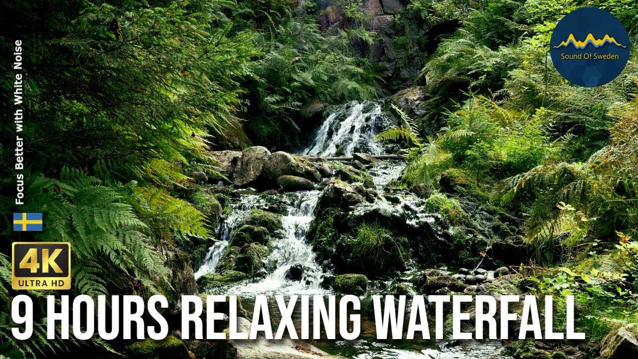 9-Hour Relaxing Swedish Waterfall: Solvarboravinen White Noise for Sleep, Study, and Stress Relief