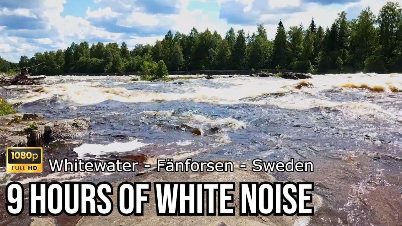 9 Hours of Fänforsen White Water Sounds: Natural White Noise - Dalarna - Sweden 🌊🌙